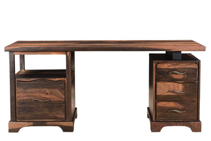 68" Natural Live Edge Solid Wood Writing Desk With Four Drawers