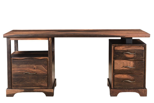 68" Natural Live Edge Solid Wood Writing Desk With Four Drawers