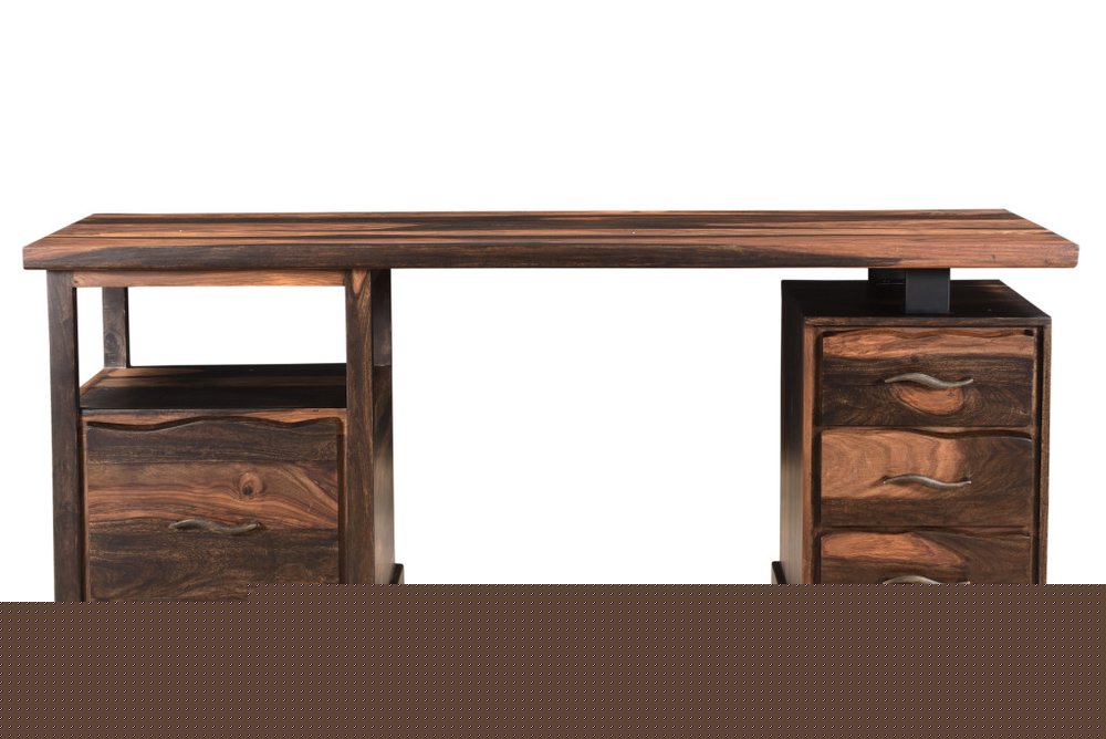 68" Natural Live Edge Solid Wood Writing Desk With Four Drawers