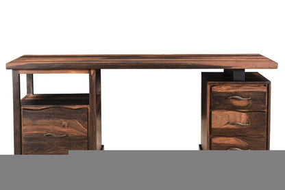 68" Natural Live Edge Solid Wood Writing Desk With Four Drawers