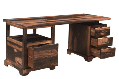 68" Natural Live Edge Solid Wood Writing Desk With Four Drawers