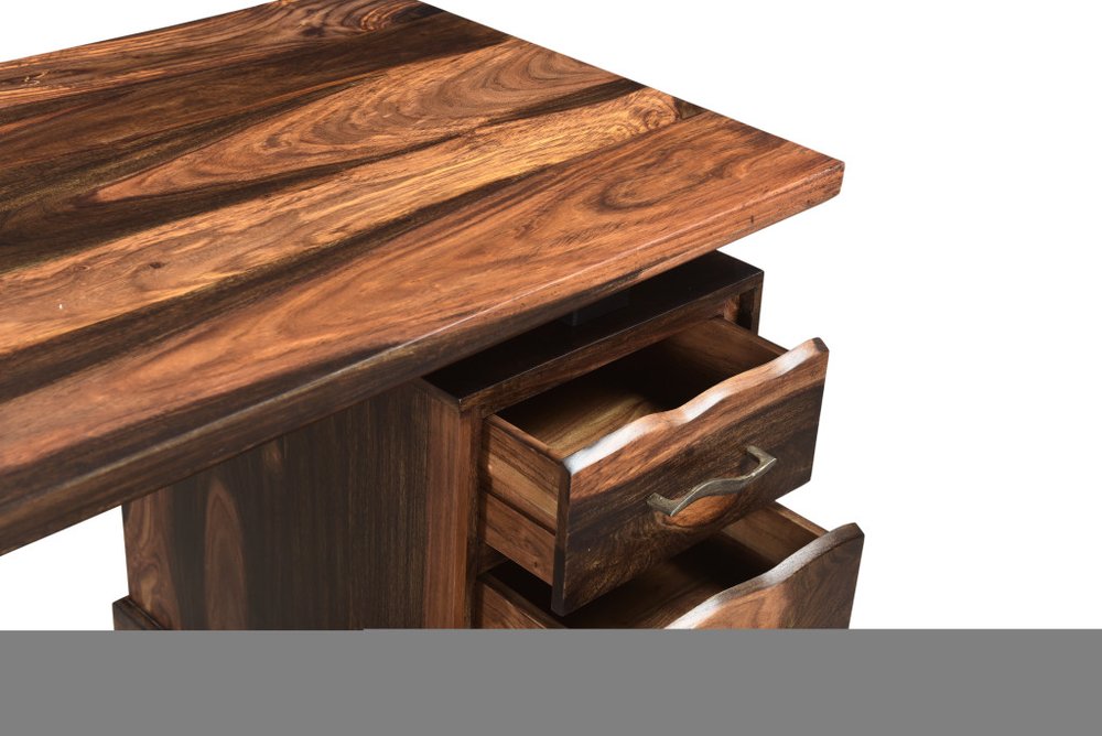 68" Natural Live Edge Solid Wood Writing Desk With Four Drawers