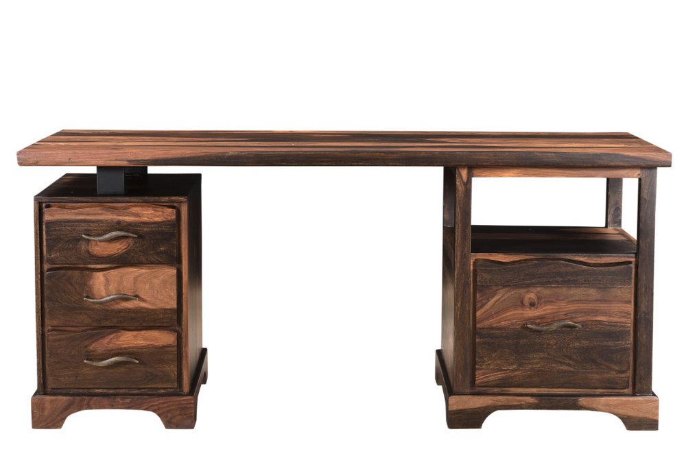 68" Natural Live Edge Solid Wood Writing Desk With Four Drawers