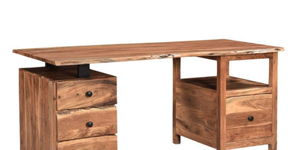 69" Brown Live Edge Solid Wood Writing Desk With Four Drawers