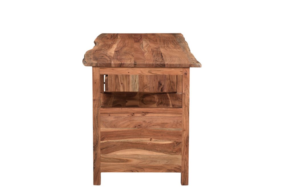 69" Brown Live Edge Solid Wood Writing Desk With Four Drawers