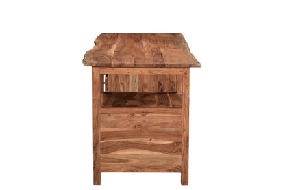 69" Brown Live Edge Solid Wood Writing Desk With Four Drawers