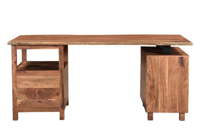 69" Brown Live Edge Solid Wood Writing Desk With Four Drawers