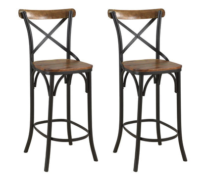 30" Brown and Black Solid Wood and Metal Counter Height Bar Chair