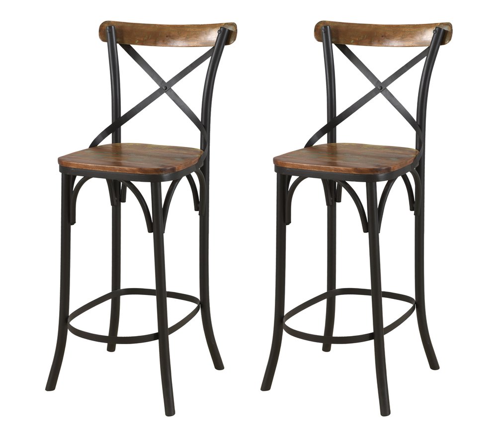 30" Brown and Black Solid Wood and Metal Counter Height Bar Chair
