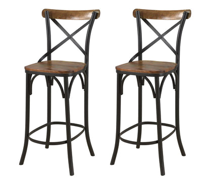 30" Brown and Black Solid Wood and Metal Counter Height Bar Chair