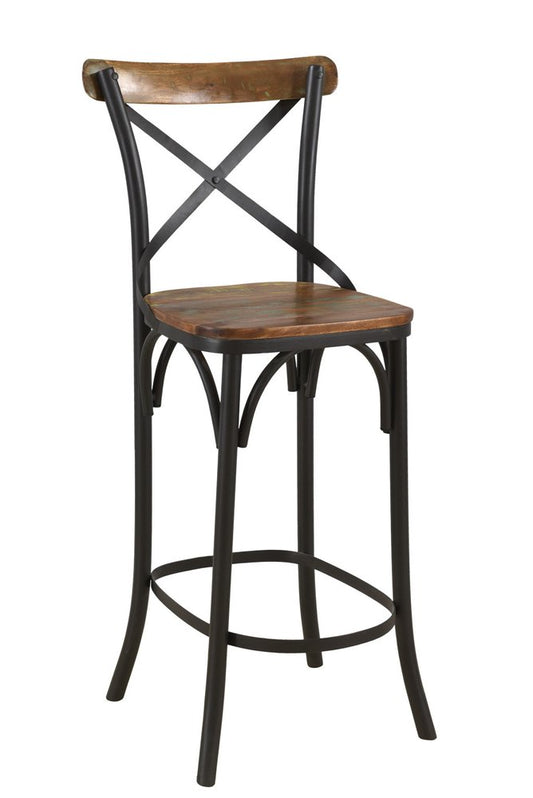 30" Brown and Black Solid Wood and Metal Counter Height Bar Chair