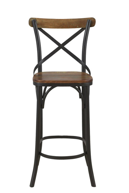 30" Brown and Black Solid Wood and Metal Counter Height Bar Chair