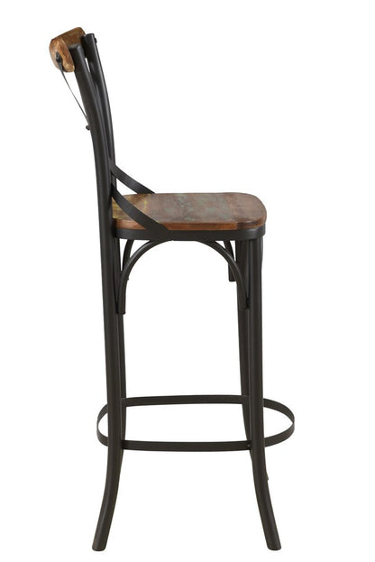 30" Brown and Black Solid Wood and Metal Counter Height Bar Chair