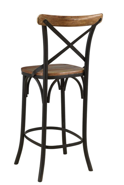 30" Brown and Black Solid Wood and Metal Counter Height Bar Chair