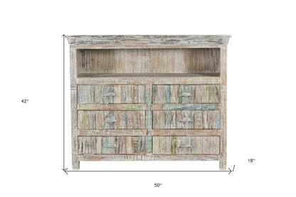 50" White Distressed Reclaimed Wood Open And Enclosed Storage Entertainment Center