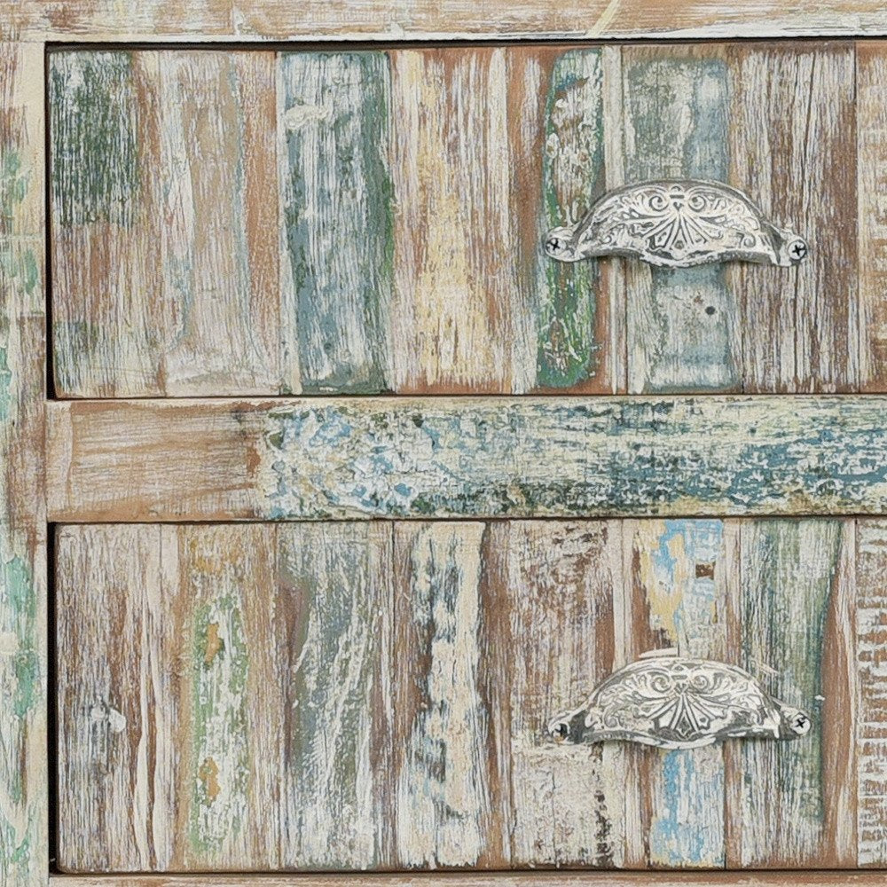 50" White Distressed Reclaimed Wood Open And Enclosed Storage Entertainment Center