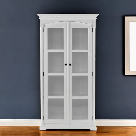 39" Off White Solid Wood Frame Curio Cabinet With Glass Doors