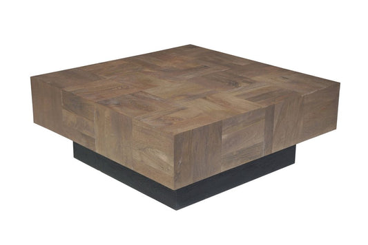 40" Dark Brown and Black Solid Wood Square Block Coffee Table