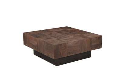 40" Dark Brown and Black Solid Wood Square Block Coffee Table