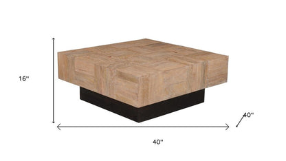 40" Brown and Black Solid Wood Square Block Coffee Table