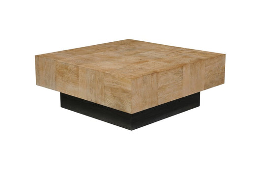 40" Brown and Black Solid Wood Square Block Coffee Table
