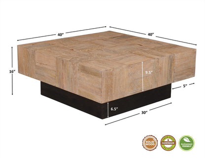 40" Brown and Black Solid Wood Square Block Coffee Table