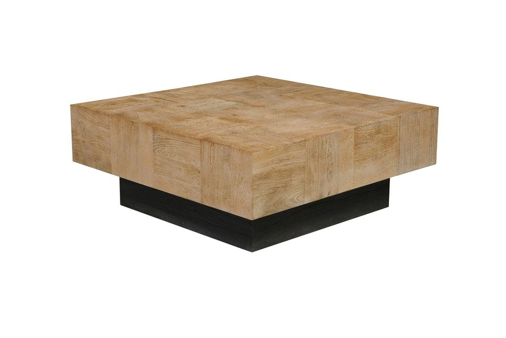40" Brown and Black Solid Wood Square Block Coffee Table