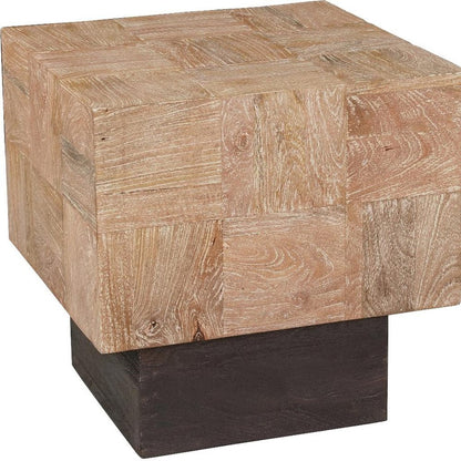 22" Brown And Black Solid Wood Square Block End Table
