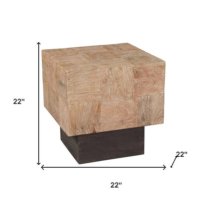 22" Brown And Black Solid Wood Square Block End Table