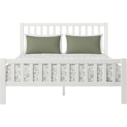 White Slat Back Solid Wood King Bed Frame