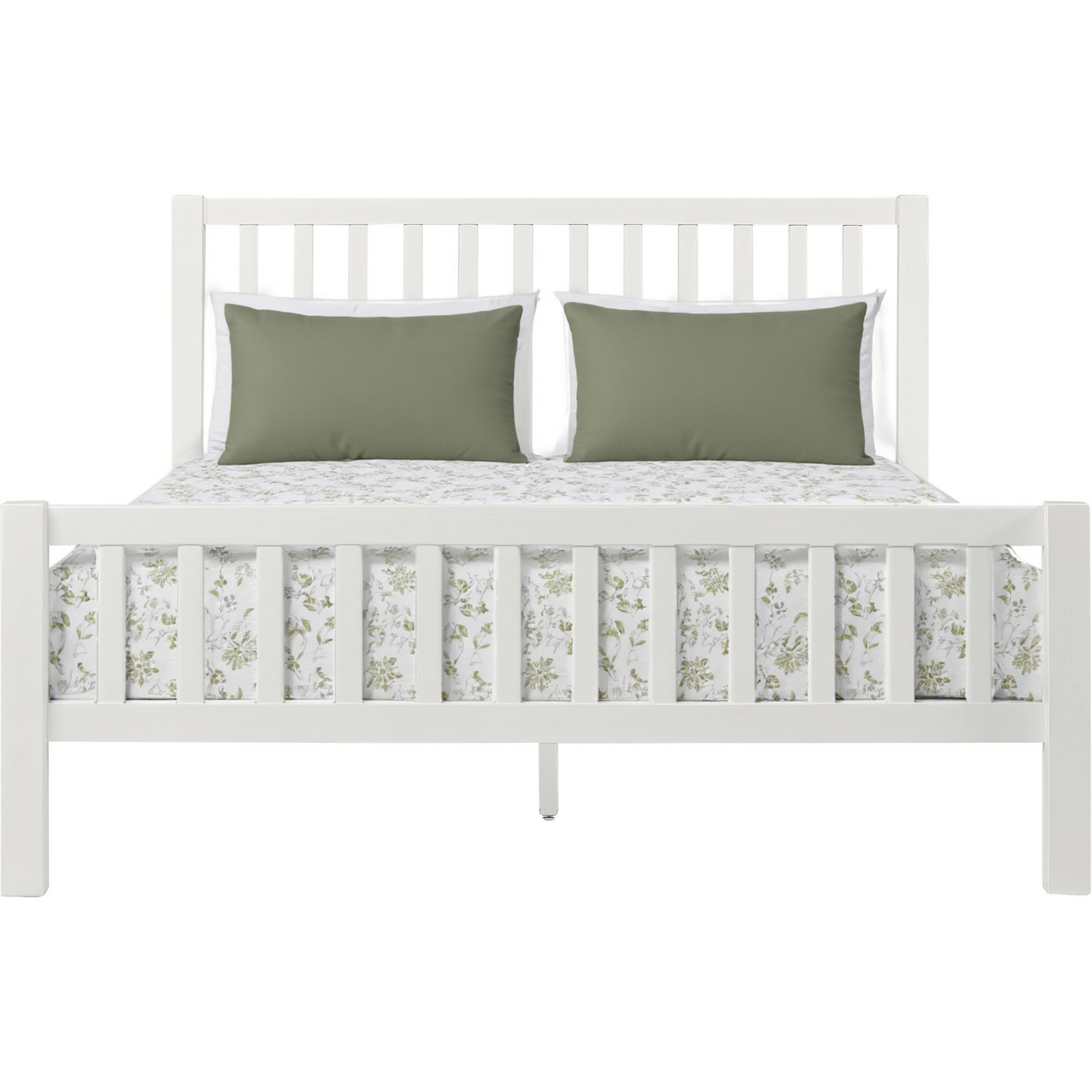 White Slat Back Solid Wood King Bed Frame