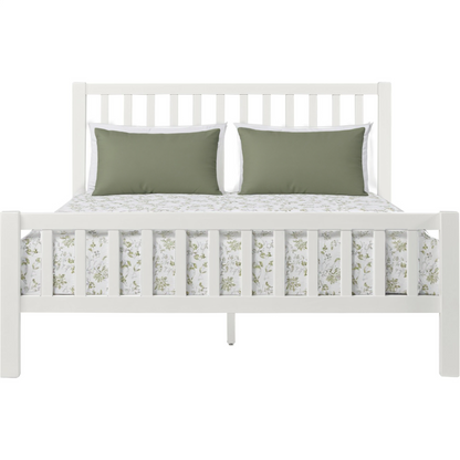 White Slat Back Solid Wood King Bed Frame