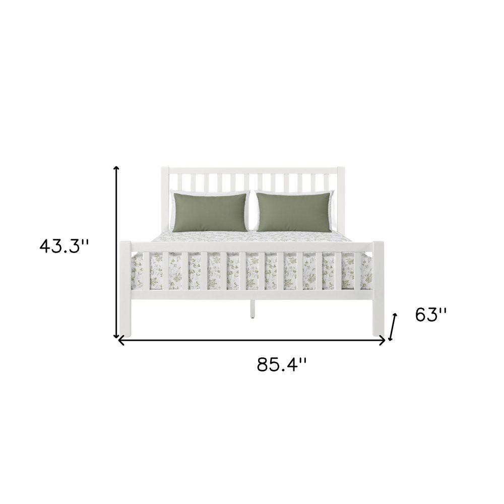 White Slat Back Solid Wood King Bed Frame