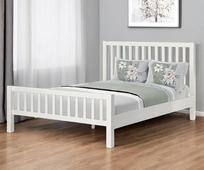 White Slat Back Solid Wood King Bed Frame