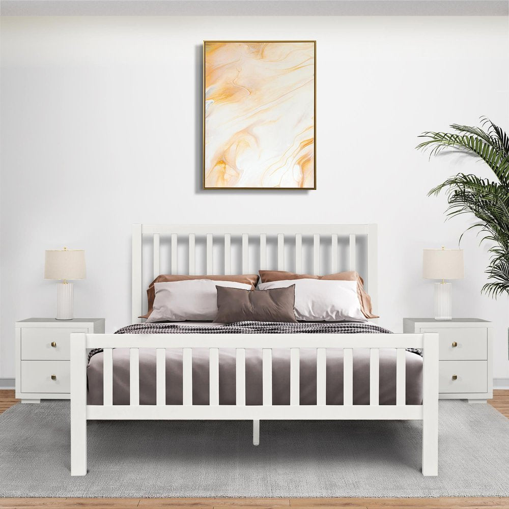 White Slat Back Solid Wood King Bed Frame