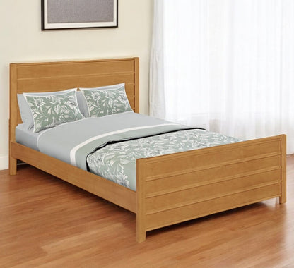 Brown Ribbed Texture Solid Wood Queen Bed Frame
