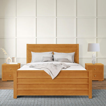 Brown Ribbed Texture Solid Wood Queen Bed Frame