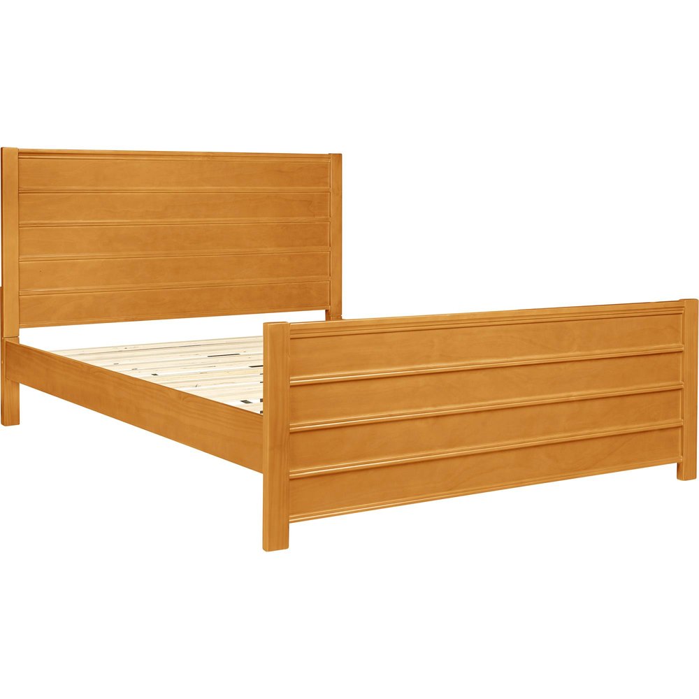 Brown Ribbed Texture Solid Wood Queen Bed Frame
