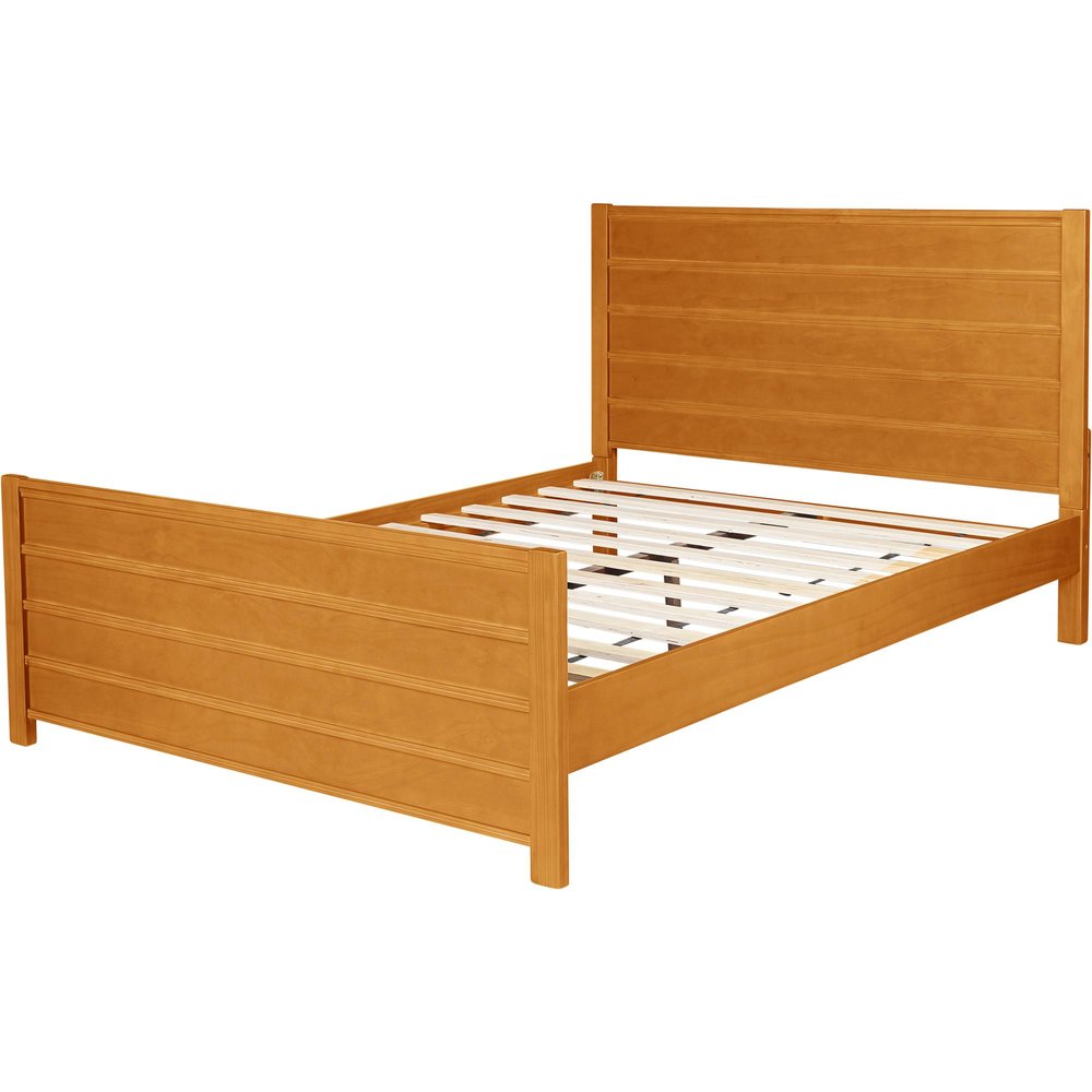 Brown Ribbed Texture Solid Wood Queen Bed Frame