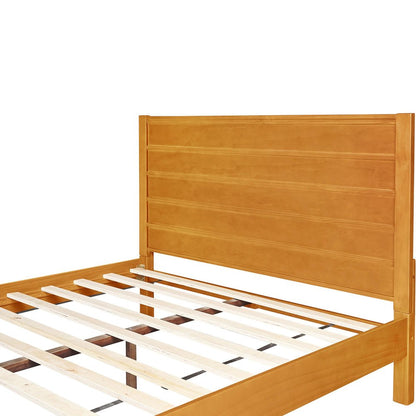 Brown Ribbed Texture Solid Wood Queen Bed Frame