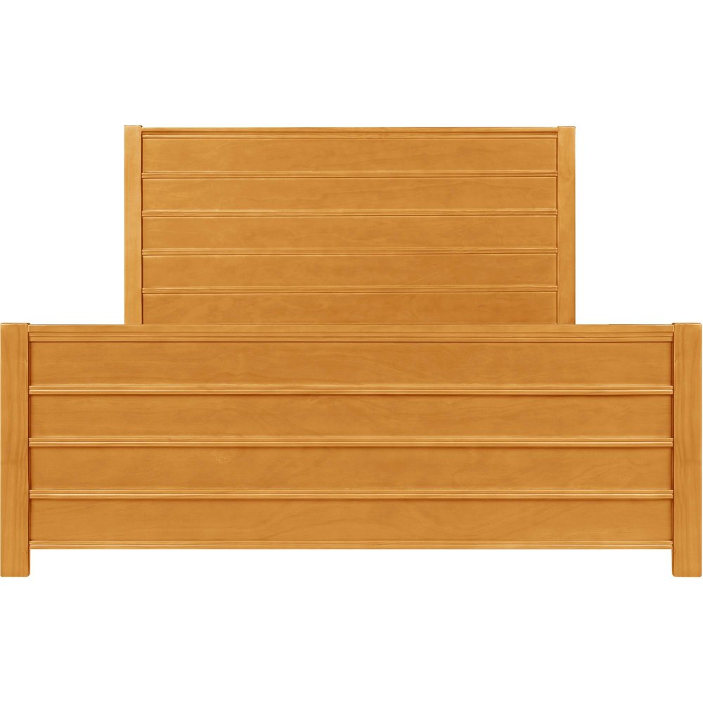 Brown Ribbed Texture Solid Wood Queen Bed Frame