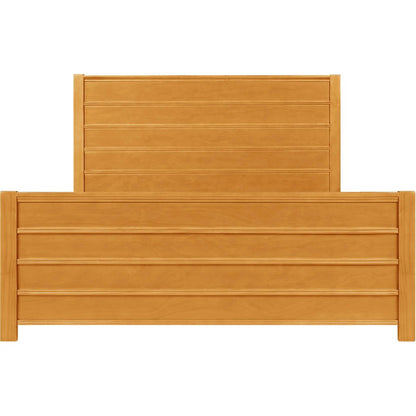 Brown Ribbed Texture Solid Wood Queen Bed Frame