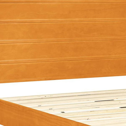 Brown Ribbed Texture Solid Wood Queen Bed Frame