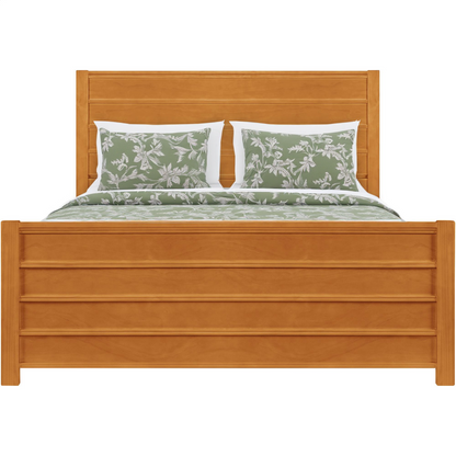Brown Ribbed Texture Solid Wood Queen Bed Frame