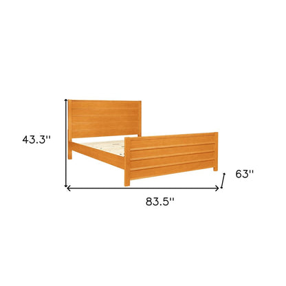 Brown Ribbed Texture Solid Wood Queen Bed Frame