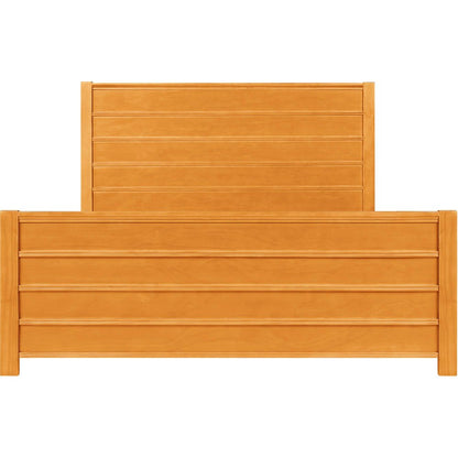 Brown Ribbed Texture Solid Wood Queen Bed Frame