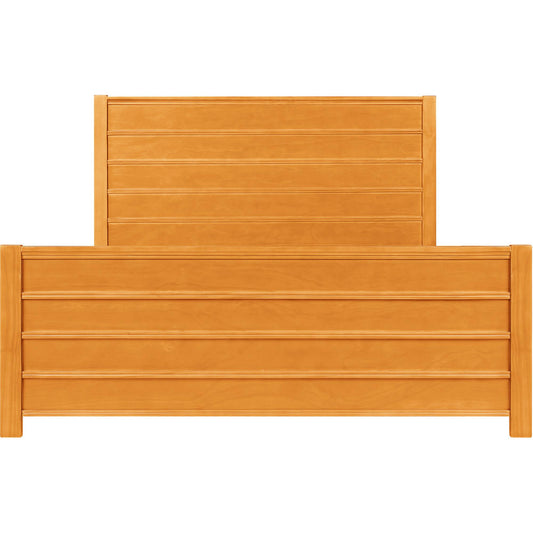 Brown Ribbed Texture Solid Wood Queen Bed Frame
