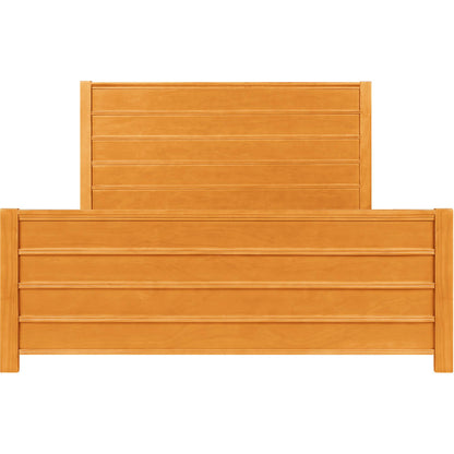Brown Ribbed Texture Solid Wood Queen Bed Frame