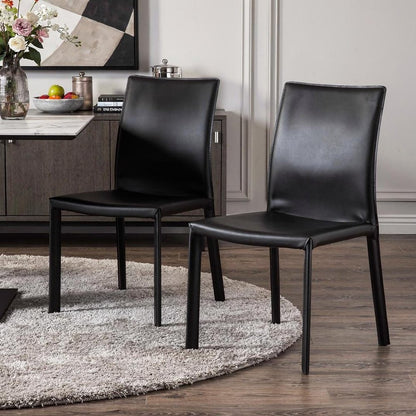 Set of Two Black Upholstered Leather Dining Side Chairs