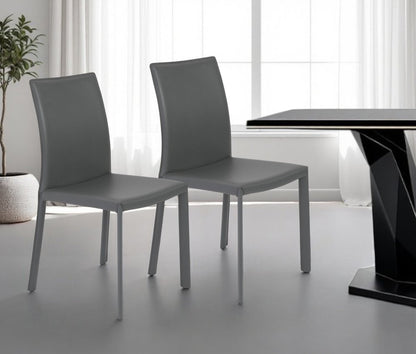 Set of Two Gray Upholstered Leather Dining Side Chairs